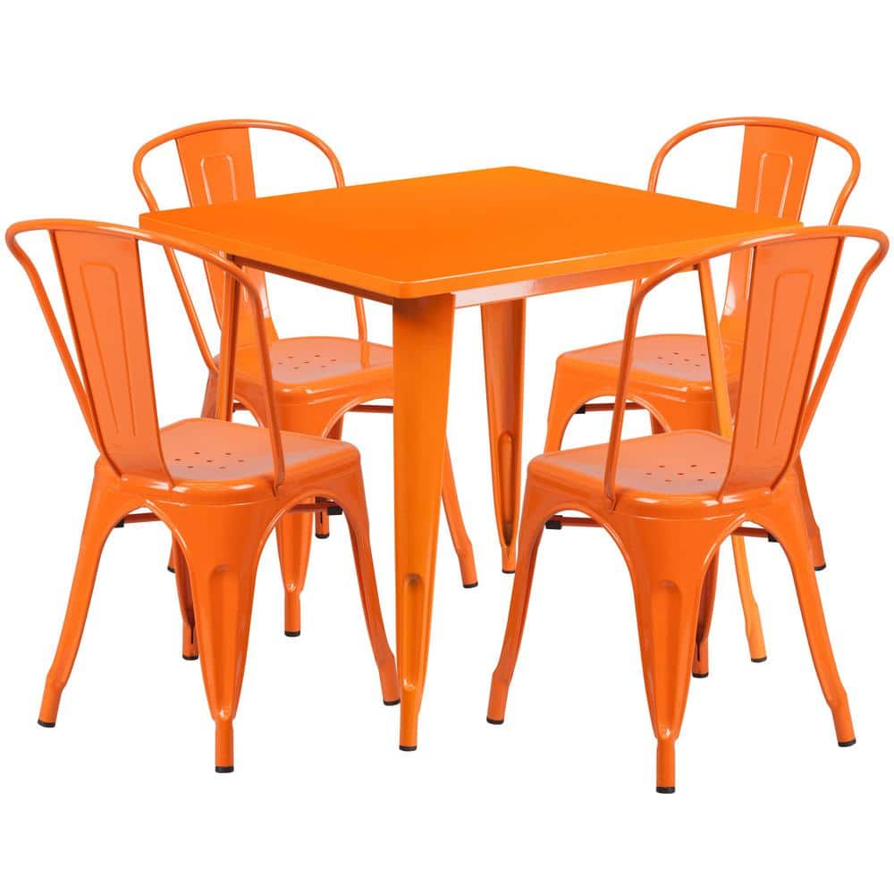 Metal Outdoor Dining Table 31.5 in. Square Metal Indoor-Outdoor Table Set w