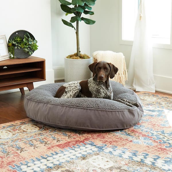 Happy Hounds Scout Deluxe Large Round Gray Sherpa Dog Bed