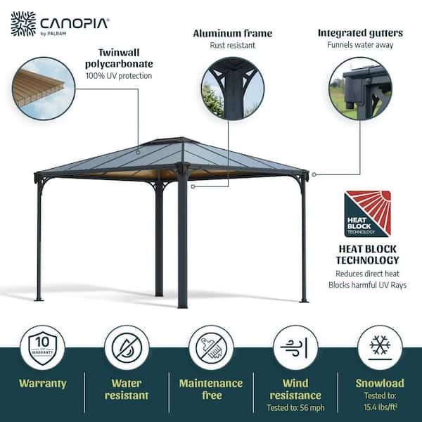 Martinique 10 ft. x 12 ft. Gray/Bronze Outdoor Gazebo