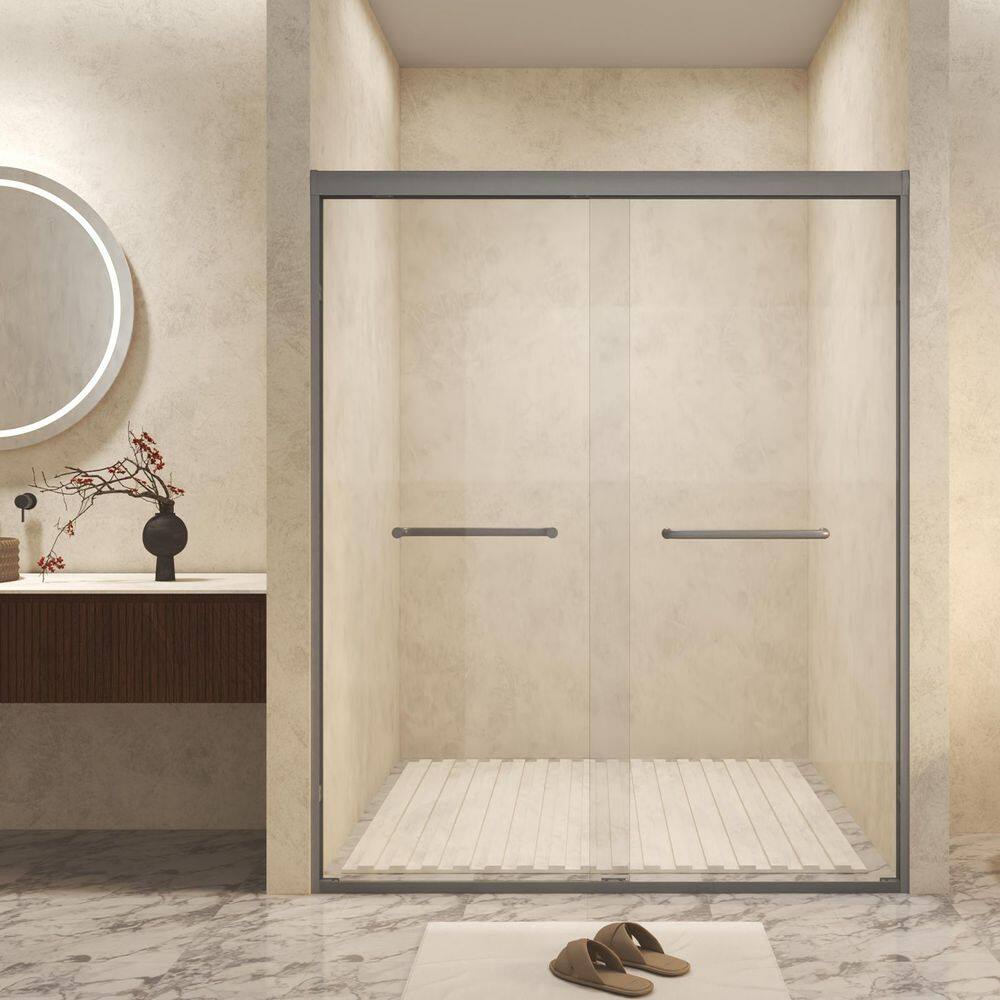 56-60 in. W x 72 in. H Double Sliding Frame Shower Door in Gun Ash with 1/4 in. Clear Tempered Glass price history on PriceWatchPro