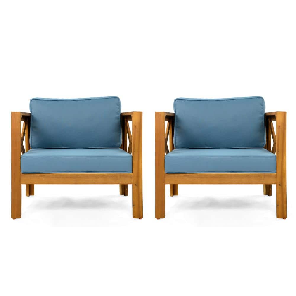 Set of 2 Acacia Wood Outdoor Lounge chair Armchair with Blue Cushions Conversation Set,Teak Finish price history on PriceWatchPro