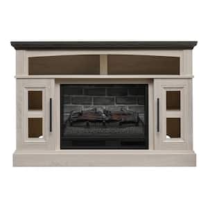 Stanwich 48 in. Freestanding Electric Fireplace TV Stand in Light Taupe Wash Ash Grain with Charcoal Top