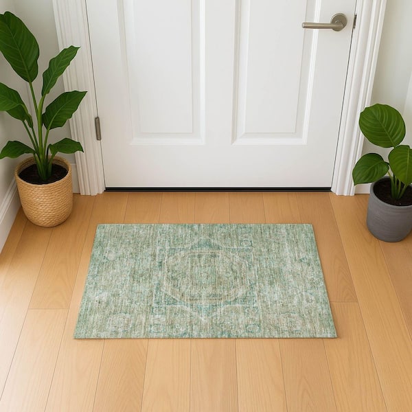 Mayfield Premium Machine Washable Abstract AMF1743 Sage 2 ft. x 3 ft. Area Rug