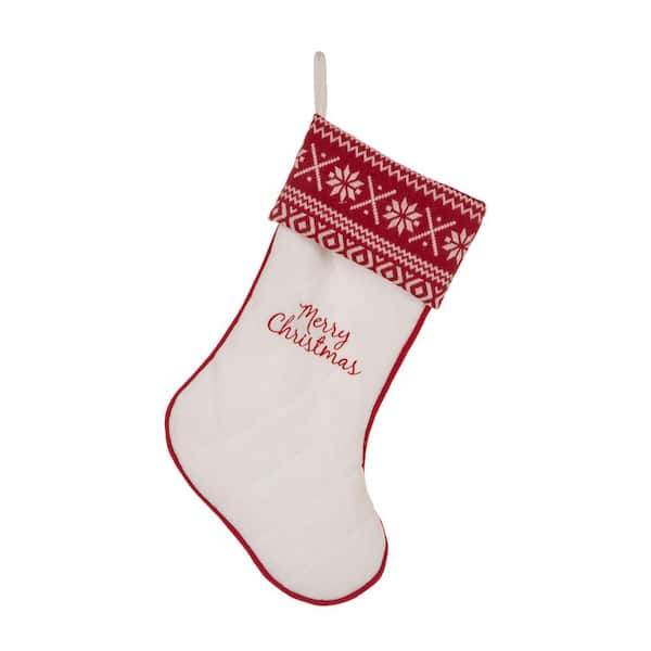 Glitzhome 21 in. L White Fleece Christmas Stocking - Merry Christmas ...