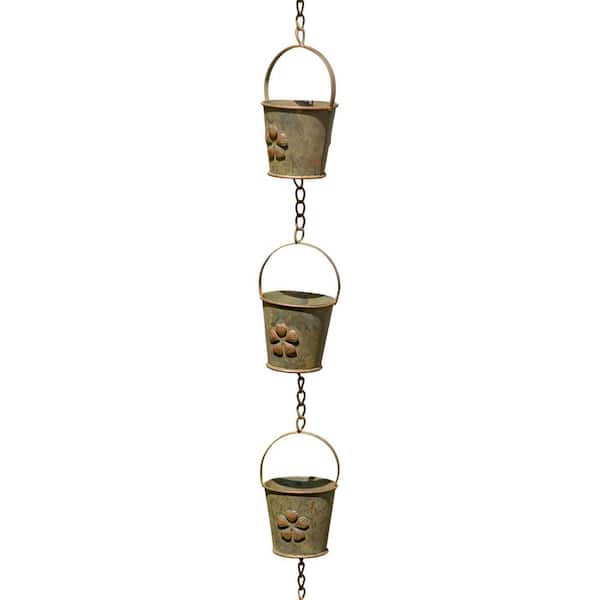 Zaer Ltd. International 78 in. Long Iron Bucket Rain Chain in Antique Copper