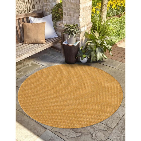 Outdoor Solid Corn Harvest Yellow 10 ft. 8 in. x 10 ft. 8 in. Area Rug