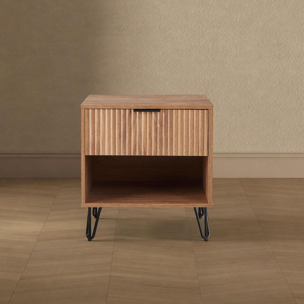 DUMBO Modern Golden Brown 1-Drawer 20.07 in. W Nightstand with SNAP Assembly - Tool-Free, Effortless Setup