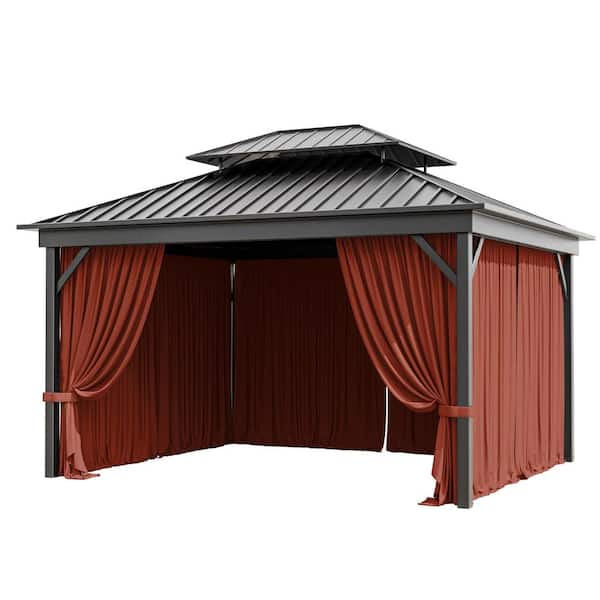 10 ft. x 12 ft. Universal Outdoor Privacy Curtains, Gazebo Replacement with Zipper Terra Red (4-Side Curtain Only)