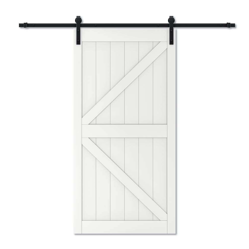 ARK DESIGN 42 in. x 84 in. White K Design MDF Interior Barn Door Slab with Rustic Hardware Kit