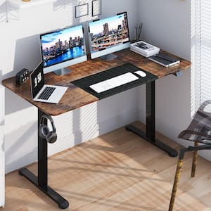 55 in. Rustic Electric Standing Desk Height Adjustable Home Office Table with Hook