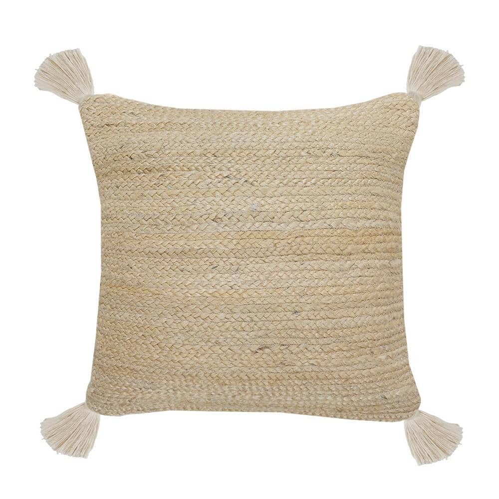 Rustic Tan Braided Tassel Natural Jute Durable Poly-Fill 20 in. x 20 in. In