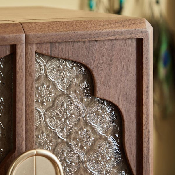 Lesly 9 in Wide Walnut Color With Glass Flower Window Door Wooden