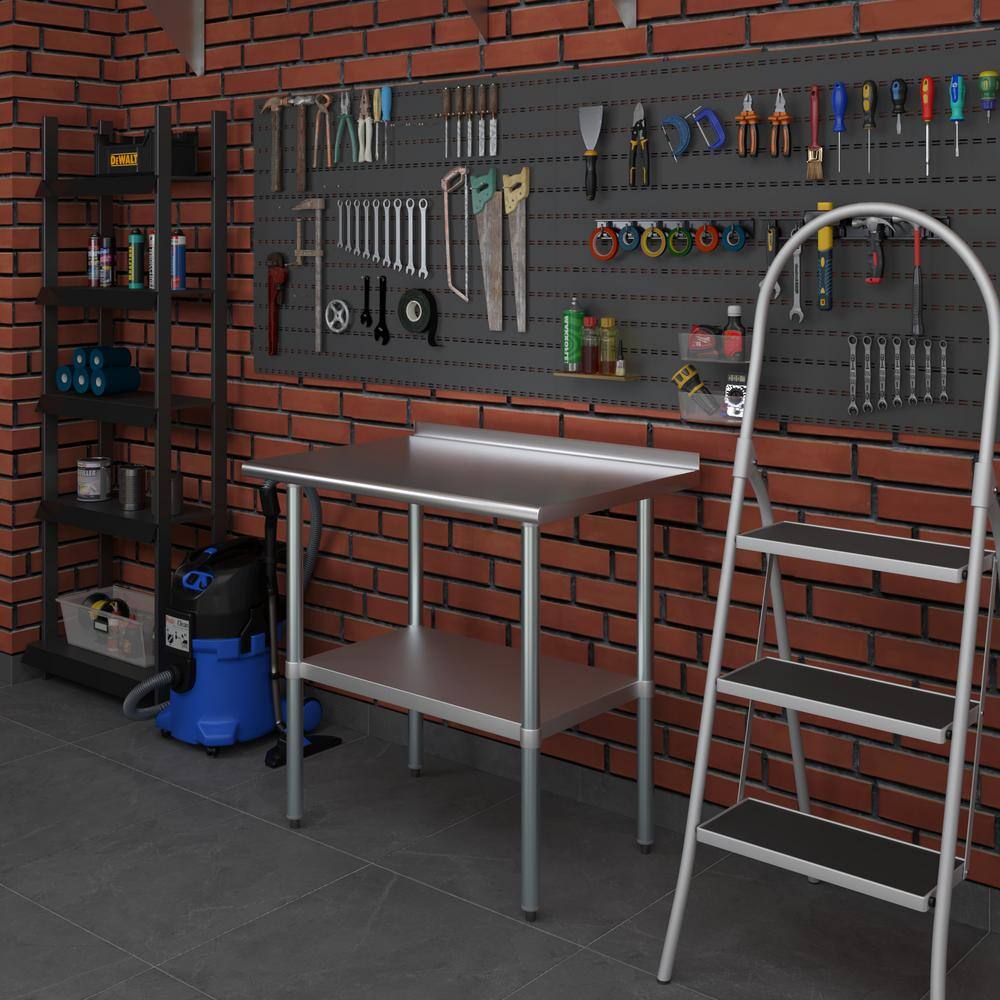 36 Inch Stainless Steel Kitchen Utility Table with Adjustable Shelf
