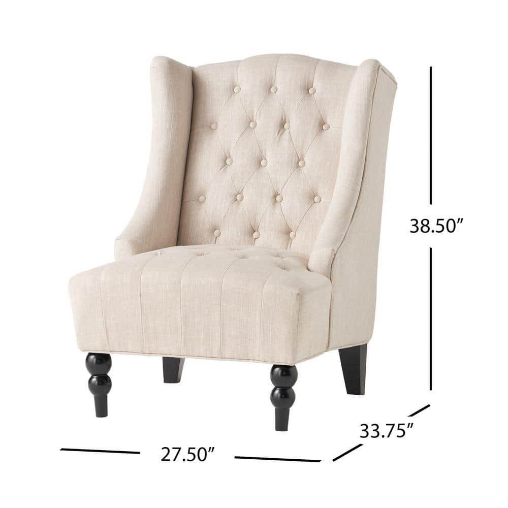 Light Beige High Back Tufted Wood Accent Chair