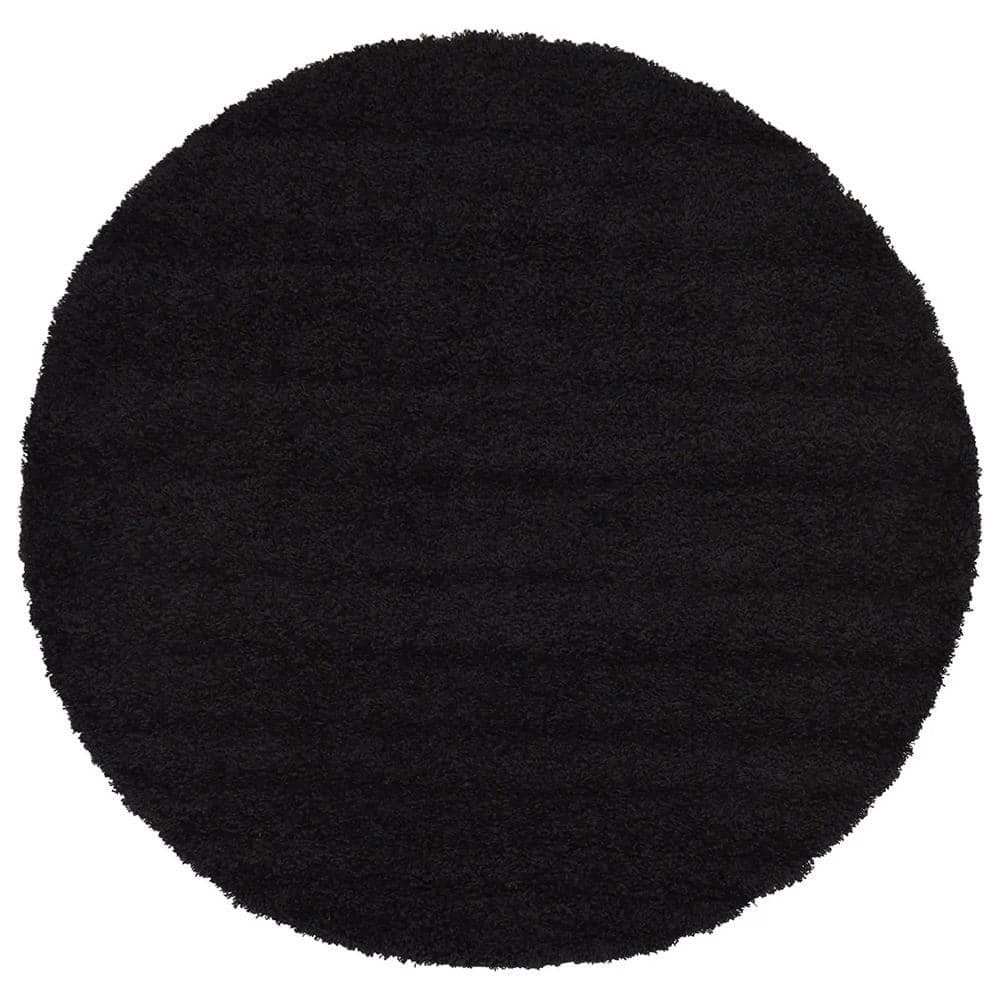 Black Polypropylene 6 ft. x 6 ft. Solid Color Indoor Round Area Rug