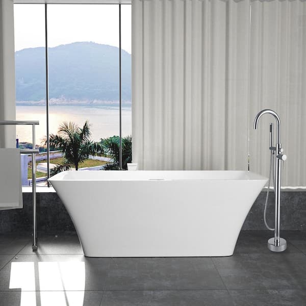 Maincraft Freestanding 59 in. Contemporary Design Acrylic Flatbottom SPA Tub Bathtub in White