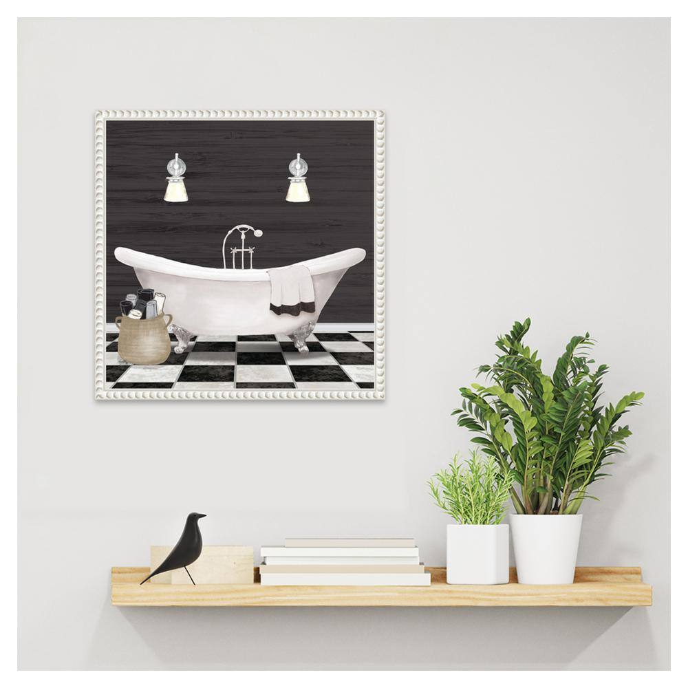 Modern Bathroom I White Canvas Wall Art with Beaded Frame