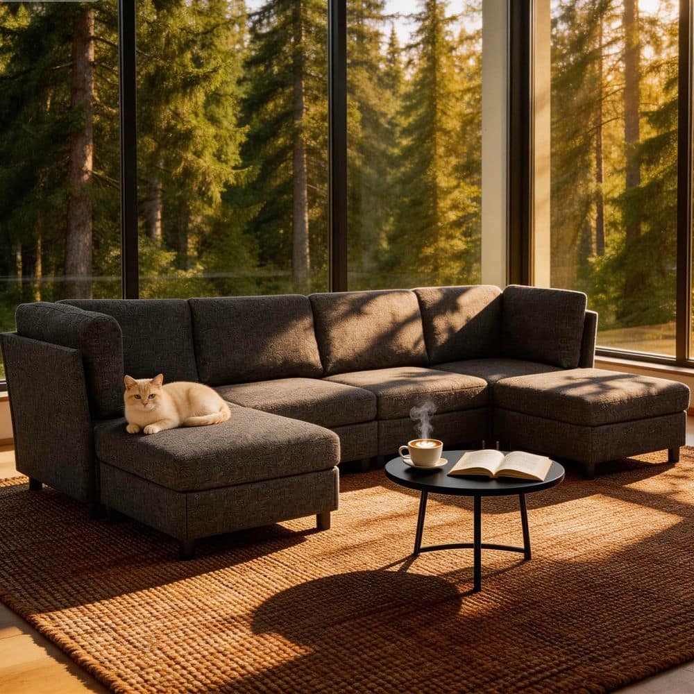Sean 124 in. Straight Arm Fabric Upholstery U-Shaped Sectional Sofa in Dark Gray price history on PriceWatchPro