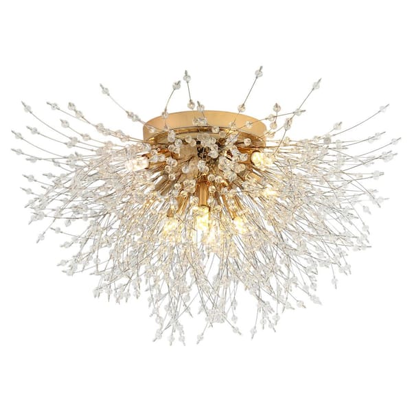 aiwen Modern 23.6 in. 8-Light Gold Flush Mount Ceiling Lights Crystal Sputnik Firework Flush Mount Light
