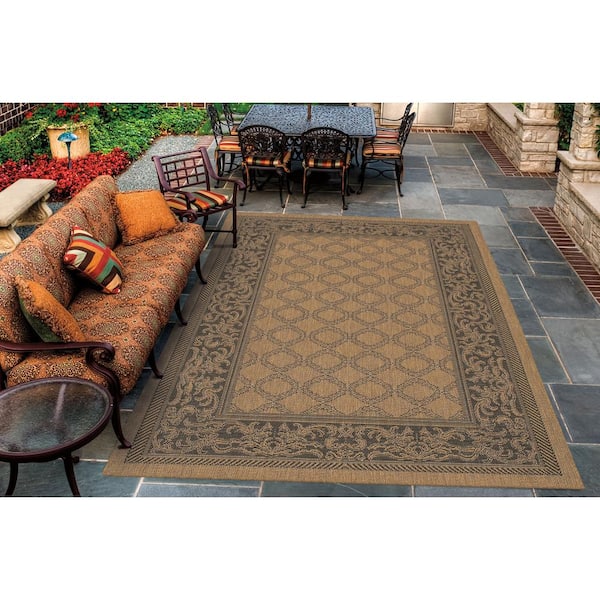 Recife Garden Lattice Cocoa-Black 8 ft. x 8 ft. Indoor/Outdoor Round Area Rug