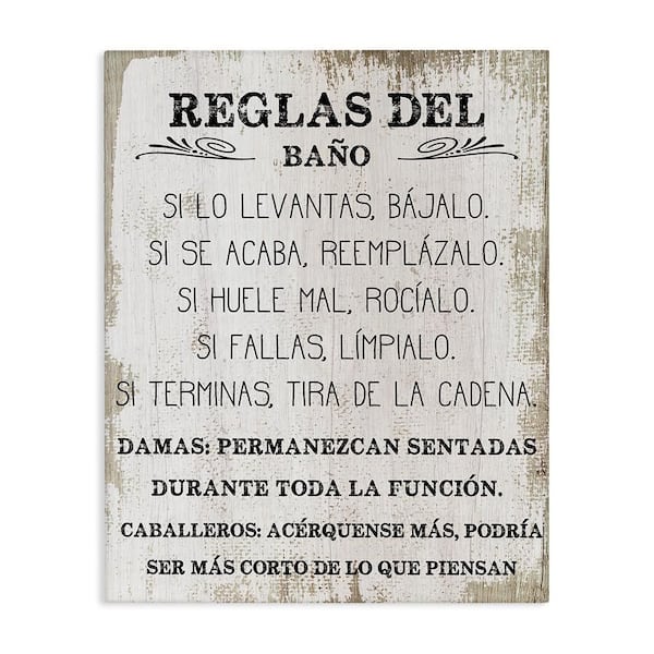 Stupell Industries Fun Bathroom Rules by Lil' Rue Gallery Wrapped Unframed Typography Graphic Art Print 48 in. x 36 in.