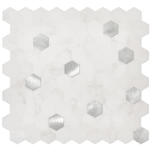 Aloha Small White and Silver Aluminum Subway 11.33 in. x 10.62 in. Metal Peel and Stick Tile (6.68 sq. ft./8-Pack)