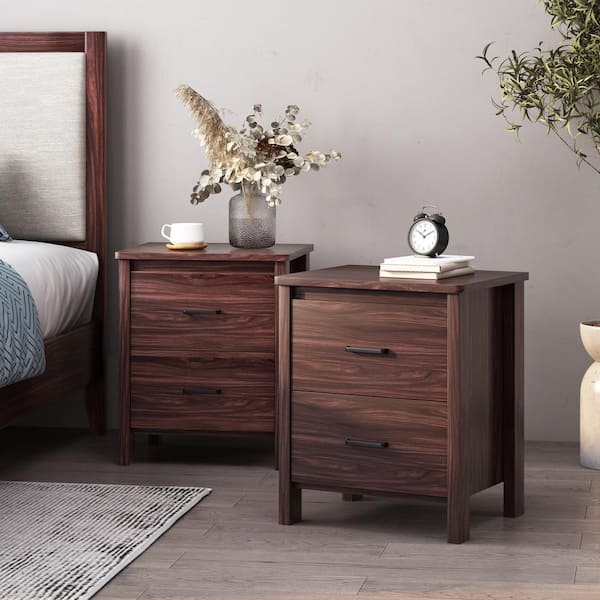 Noble House Hysham 2-Drawer Walnut Nightstand 23.25 in. x 19.15 in. x 15.75 in. (Set of 2)