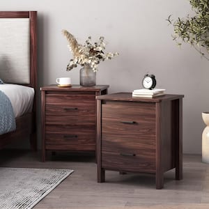 Hysham 2-Drawer Walnut Nightstand 23.25 in. x 19.15 in. x 15.75 in. (Set of 2)