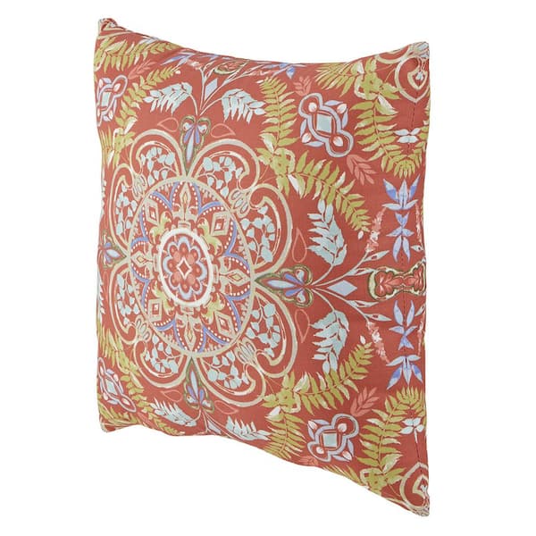Hampton Bay 18 in. x 18 in. Hamuera Medallion Sienna Ground Square Outdoor Throw Pillow