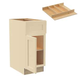 Newport 15 in. W x 24 in. D x 34.5 in. H Cream Painted Plywood Shaker Assembled Base Kitchen Cabinet Left UT Tray