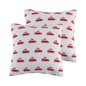 Road Trip White, Red Holiday Car Quilted Microfiber Euro Sham (Set of 2)