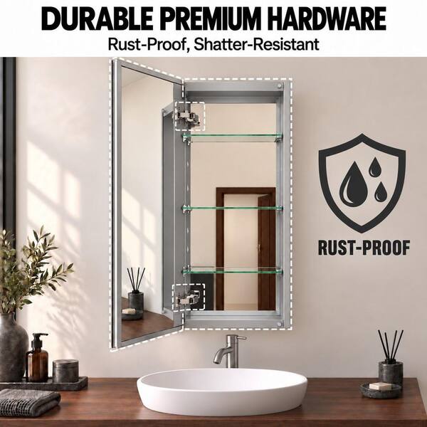 新品ピーチウッド無垢材・クロームメッキ15インチ380mmMOMOピッチ70mm TaiMei 15 in. x 36 in. Frameless Recessed or Surface-Mount Beveled