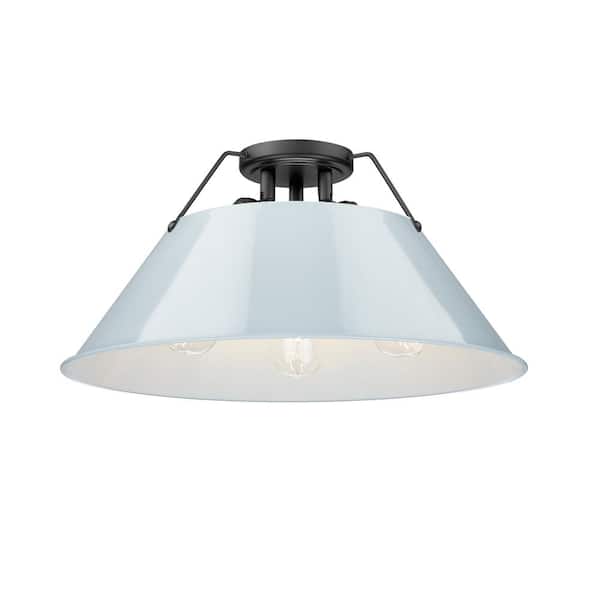 Golden Lighting Orwell 18.75 in. 3-Light Matte Black and Dusky Blue Flush Mount