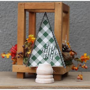 7.25 in. Green White Wood and Galvanized Metal Christmas Tree Shape Tabletop Decor