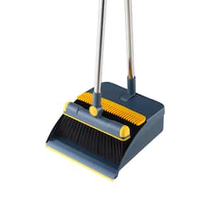 38 in. Dark Blue Stand Up Folding Broom and Dustpan Set