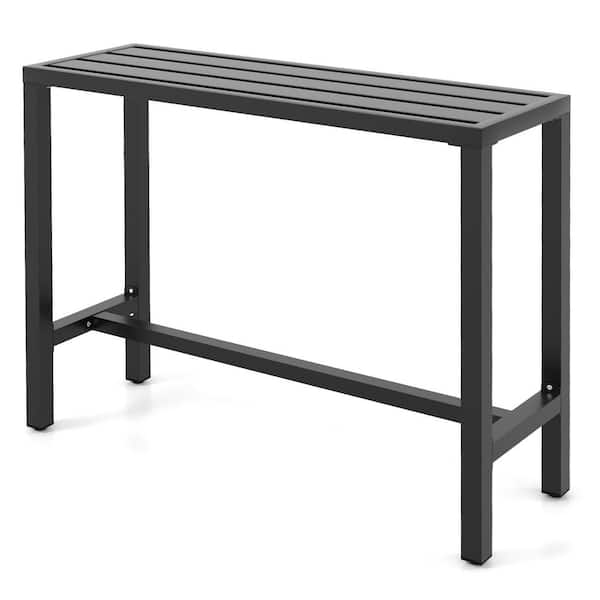 ANGELES HOME 48 in. Rectangular Metal Outdoor Dining Bar Table with Waterproof Top and Heavy-Duty Metal Frame
