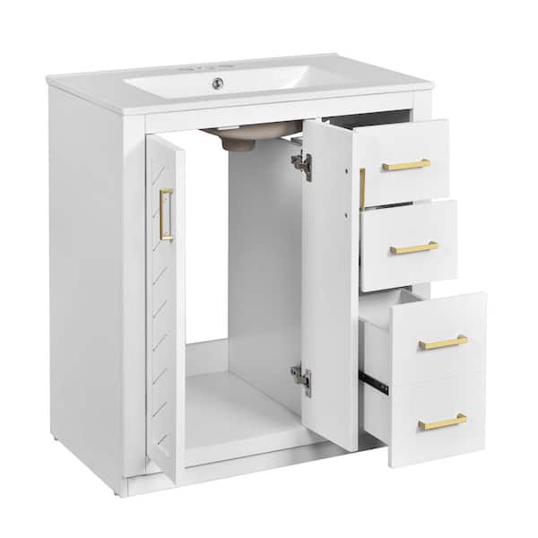 30 in. W x 18 in. D x 34 in. H Bathroom White Linen Cabinet