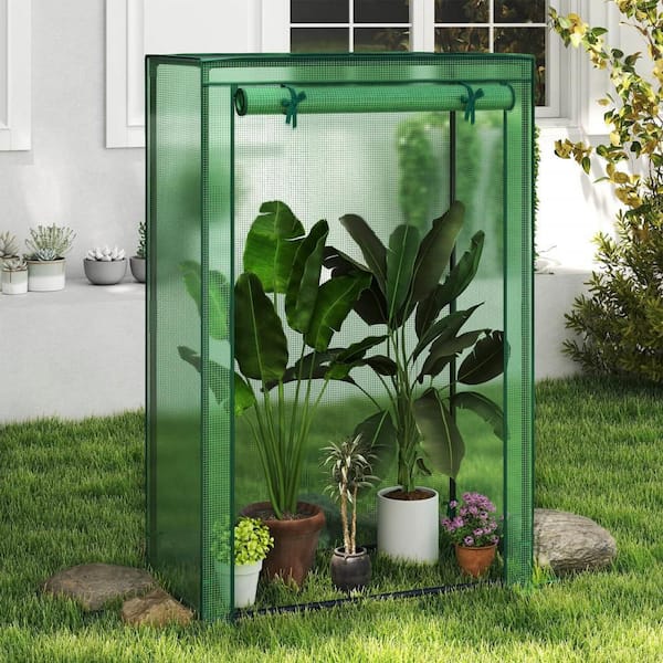 39 in. x 20 in. x 59 in. Portable Mini Greenhouse with Roll-up Zippered Door, Indoor Outdoor Green