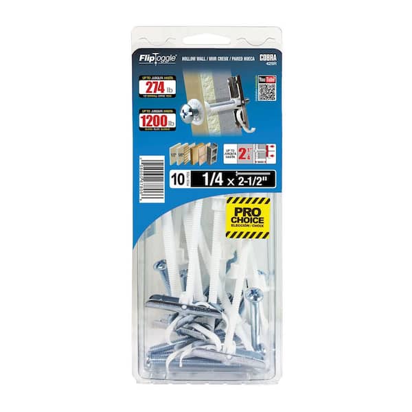 Fliptoggle 1/4 in. x 2-1/2 in. Plastic with Screw Philips and Slot Head 209lbs Toggle Bolt (10-pack)