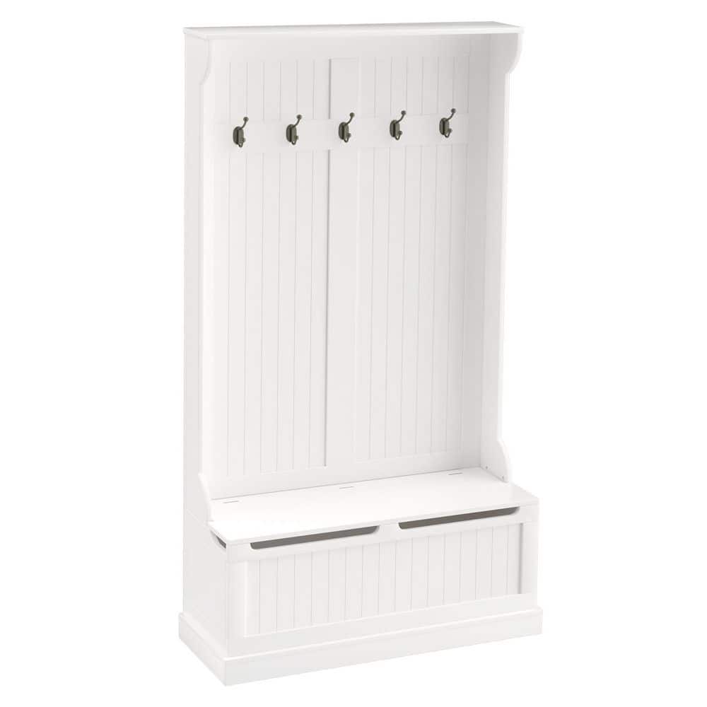 37.75 in. W x 13.5 in. D x 70.75 in. H White Wood Hall Tree with Storage Be