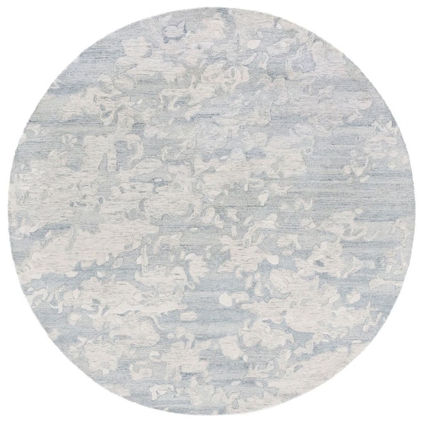 SAFAVIEH Pine 6 ft. x 6 ft. Gray/Ivory Abstract Camo Round Area Rug