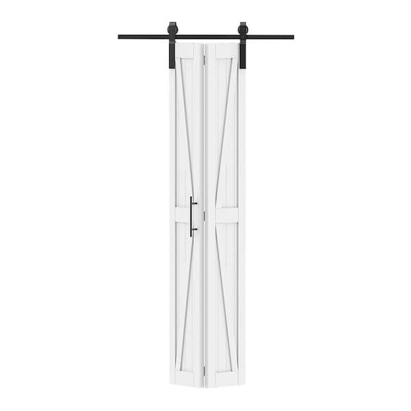 24 in. x 84 in. Solid Core White Finished Pine Wood Bi-Fold Door with Hardware Track Kit