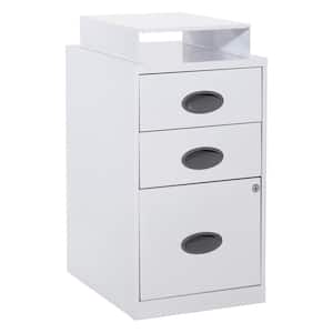 3 Drawer White Metal 14.25 in. Locking Vertical File Cabinet with Top Shelf