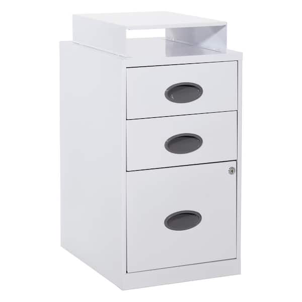 OSP Home Furnishings 3 Drawer White Metal 14.25 in. Locking Vertical File Cabinet with Top Shelf