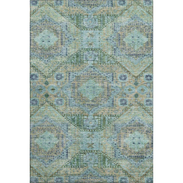 Mayfield Premium Machine Washable Abstract AMF1929 Green 5 ft. x 7 ft. 6 in. Area Rug