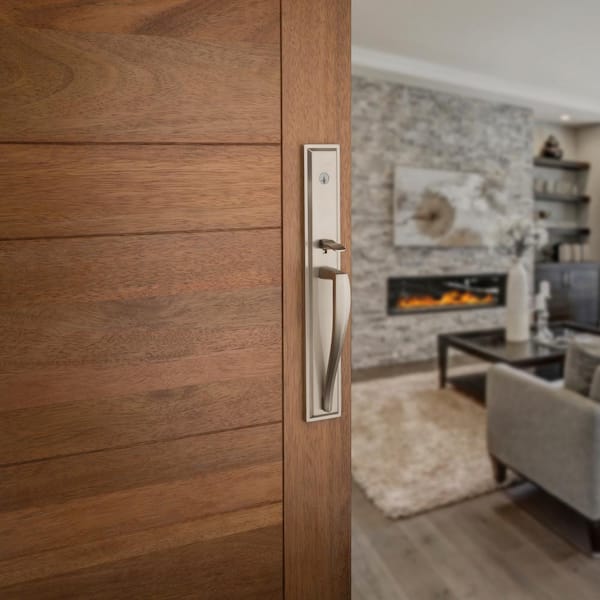 Torrey Pines Satin Nickel Low Profile Single Cylinder Entry Door Handleset w/ Torrey Door Handle feat SmartKey Security