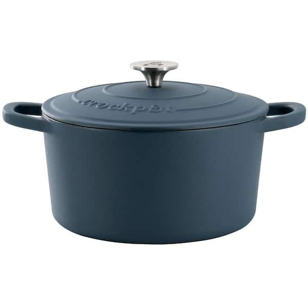 Crock Pot Artisan 5 Qt Round Enameled Cast Iron Dutch Oven In Matte Navy Blue With Lid 3688