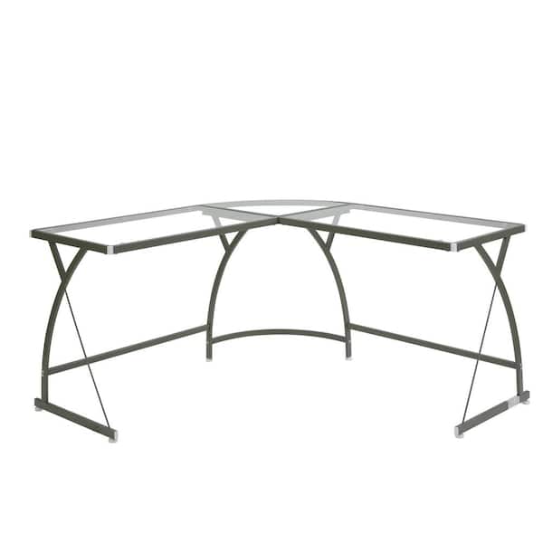 maocao hoom 51 in. Sliver Home Office L-Shaped Desk Computer Desk with Glass Top