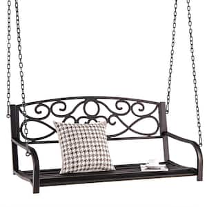 485 lbs. Capacity 2-Person Brown Metal Porch Patio Swing Outdoor Hanging Bench