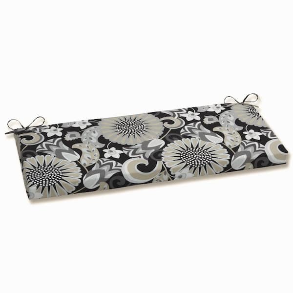 Pillow Perfect Floral Rectangular Outdoor Bench Cushion in Black